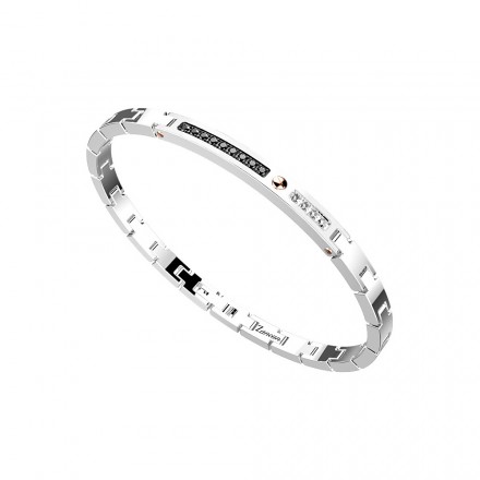 bracciale zancan uomo acciaio con spinelli neri e zaffiri bianchi