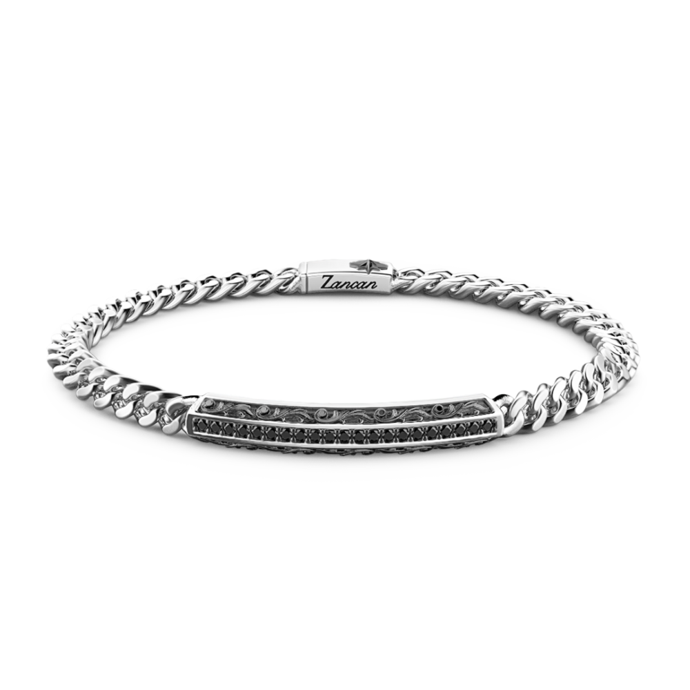 bracciale zancan in argento a grumetta con targa e pietre nere