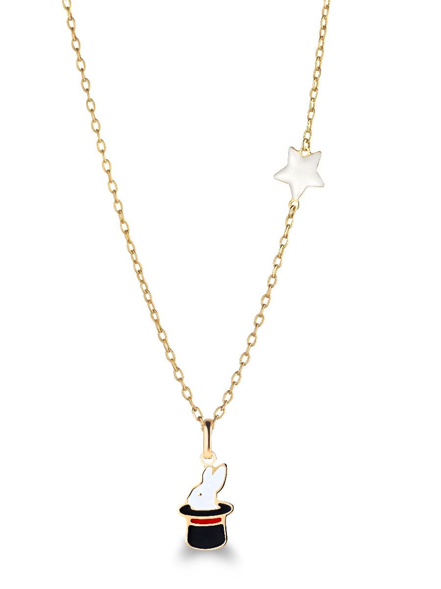 le bebe - collana oro giallo coniglietto e stellina smaltati