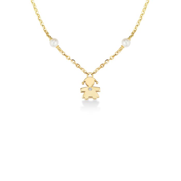 le bebe - le perle collana bimba oro giallo, perle e diamante