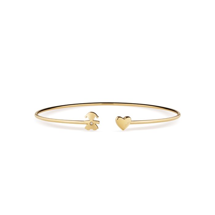 le bebe - bracciale les petits con sagoma bimba e cuore, in oro giallo e diamante