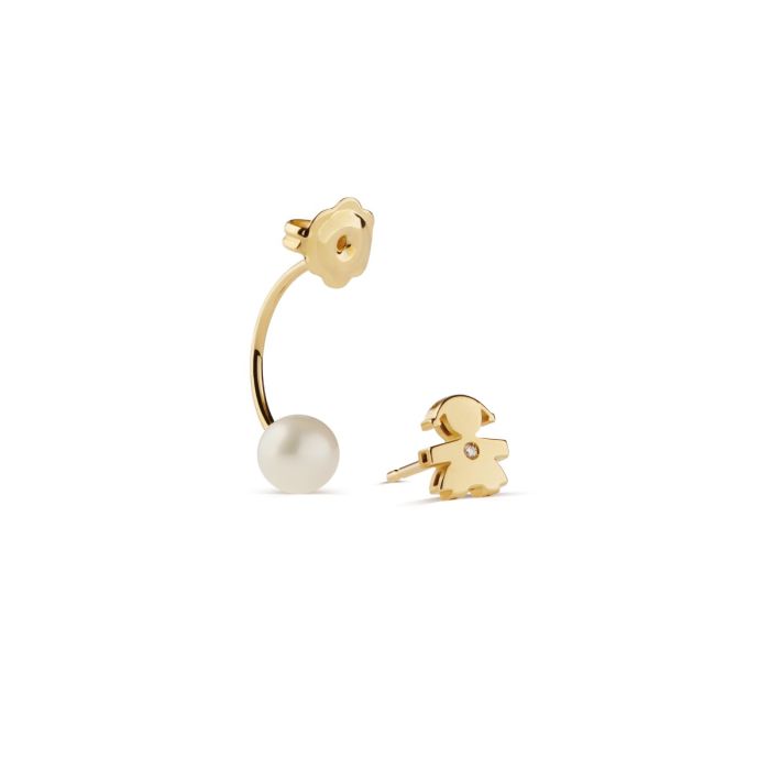 le bebe  - mono orecchino le perle con sagoma bimba in oro giallo e diamante