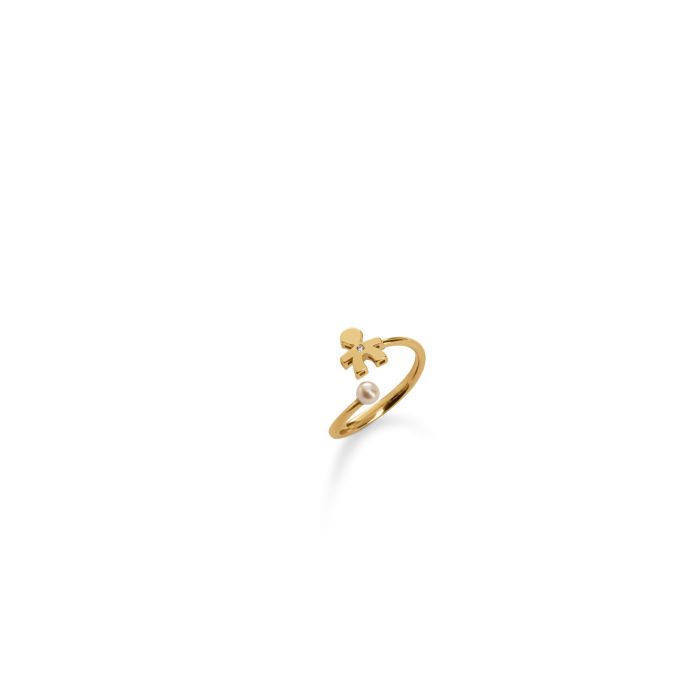 le bebe - anello le perle con sagoma bimbo, perla in oro giallo e diamante