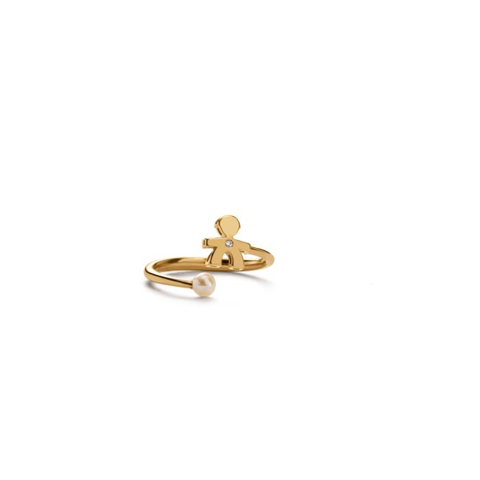 le bebe - anello le perle con sagoma bimbo, perla in oro giallo e diamante