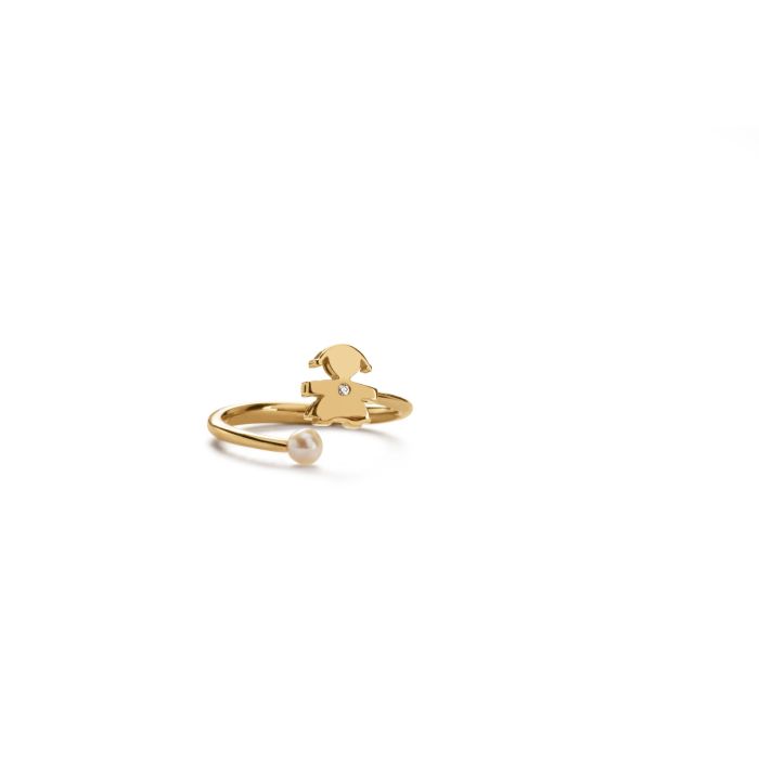 le bebe - anello le perle con sagoma bimba, perla in oro giallo e diamante