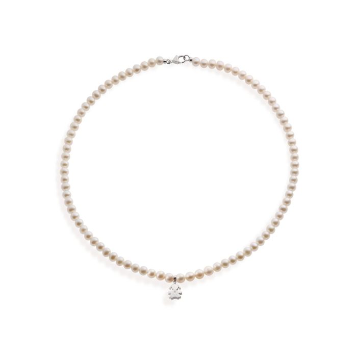 le bebe - collana le perle con sagoma bimba in oro bianco e diamante