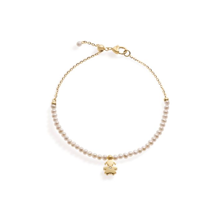 le bebe - bracciale le perle con sagoma bimba in oro giallo e diamante