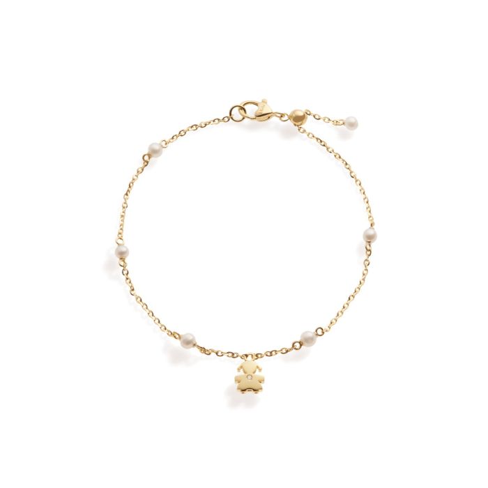 le bebe - bracciale le perle con sagoma bimba in oro giallo e diamante