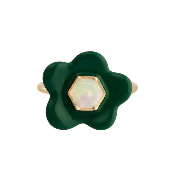 flower opale verde anello